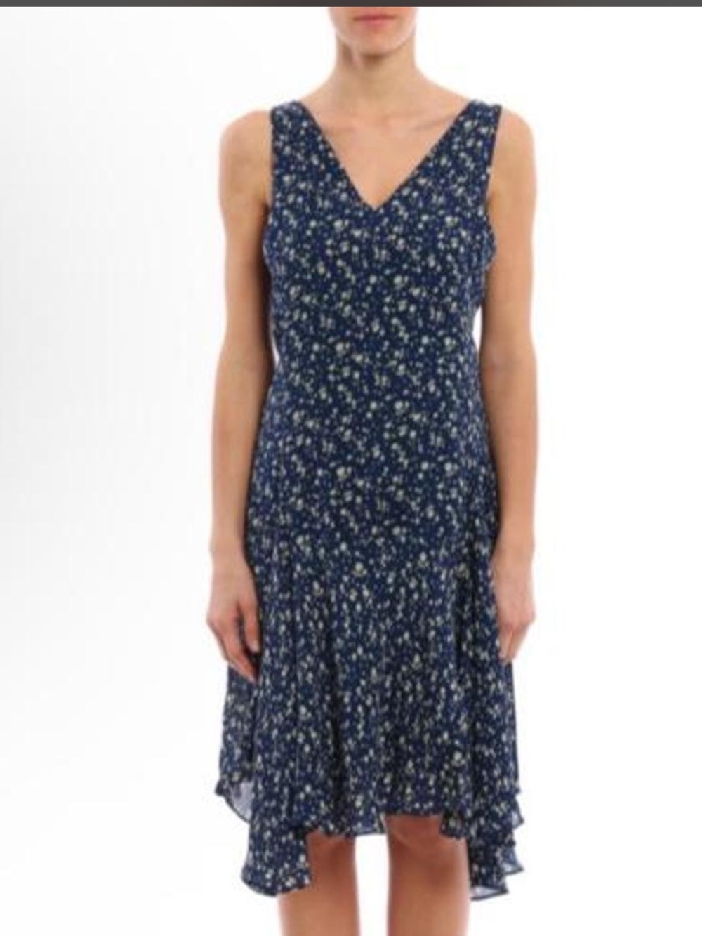 NWT Polo Ralph Lauren Ditsy Floral Double V Silk Dress w Asymmetrical Hem 4